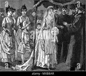 . English: Jewish marriage ceremony c 1892. Original Source: From John Clark Ridpath: Ridpath's universal history: an account of the origin, primitive condition, and race development of the greater division of mankind. (New York : Merrill & Baker, c1899). 1892. R. Taylor (1870-1900); Charles Henry Granger (1812-93) 316 Jewish-wedding-c1892-granger