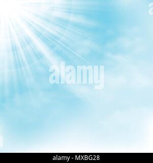 Clear sun shine on blue sky with clouds background. Illustration vector eps10 Stock Vector