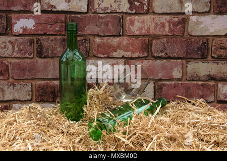 Still Life. Two empty wine bottles and a wine glass Stock Photo