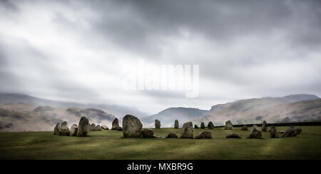 Misty view of Castlerigg Stone Circle taken at Castlerigg, Cumbria, UK on 13 April 2015 Stock Photo