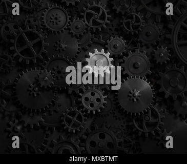 Old gears and cogs with bright one 3d illustration Stock Photo
