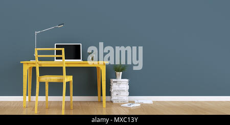 Modern white home office interior design 3d Rendering Stock Photo