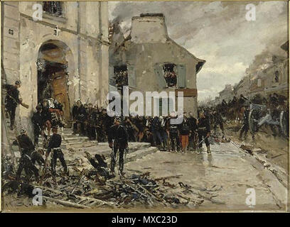 . Le Bourget .  Français : Tableau de 1878 d'Alphonse de Neuville. La défaite française lors de la première bataille du Bourget. Les troupes françaises s'étaient réfugiées pour une part dans l'église Saint-Nicolas lors de la contre-attaque allemande du 30 octobre 1870. Deutsch: Gemälde von Alphonse de Neuville aus dem Jahr 1878, Die französische Niederlage in der ersten Schlacht bei Le Bourget. Französische Truppen hatten sich bei der deutschen Gegenoffensive am 30. Oktober 1870 in die Kirche Saint-Nicolas zurückgezogen und mussten dort kapitulieren . 1878 362 Le Bourget, 30 octobre 1870 (1878 Stock Photo