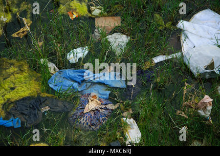 Top view of dirty waters by garbage. Ecological industry concept Stock Photo