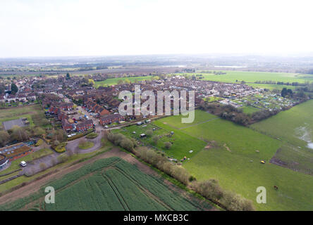 Aerial view of Eccles village near Aylesford in Mid Kent, UK. St Marks school bottom left and allotment gardens mid right Stock Photo