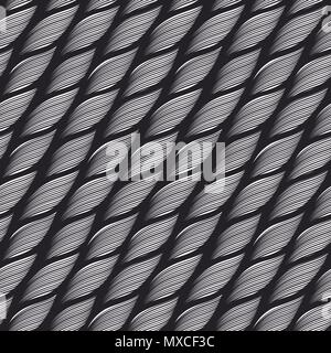 Monochrome seamless vector pattern with wavy lines of different thickness in form of yarn as a fabric texture Stock Vector
