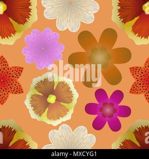 Abstract floral background. Seamless pattern of various flower bud, vector illustration. Stock Vector