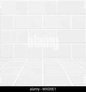 white rectangle bricks background and white mosaic floor in the front Stock Photo