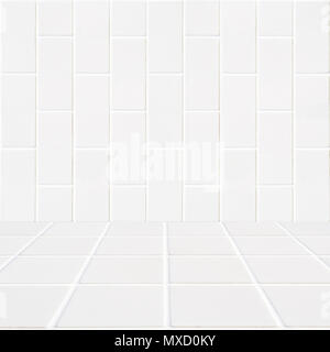 white rectangle bricks background and white mosaic floor in the front Stock Photo