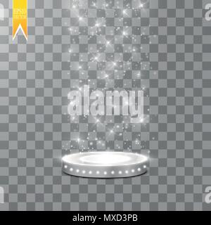 Abstract Shining Podium Background with Spotlights. White Glittering Scene. You Win Luxury, Success and Treasure Design. Game, Fashion and Gambling Space. Vector illustration Stock Vector