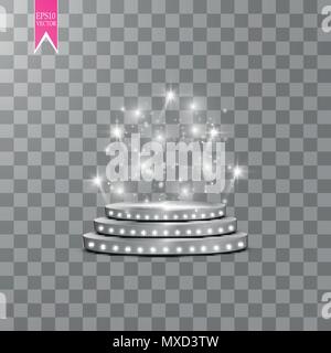 Abstract Shining Podium Background with Spotlights. White Glittering Scene. You Win Luxury, Success and Treasure Design. Game, Fashion and Gambling Space. Vector illustration Stock Vector