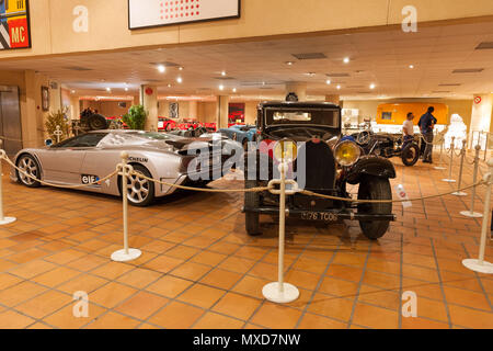 Monaco Top Cars Collection automobile museum, Bugatti cars, Exhibition of HSH The Prince of Monaco's Vintage Car Collection Stock Photo