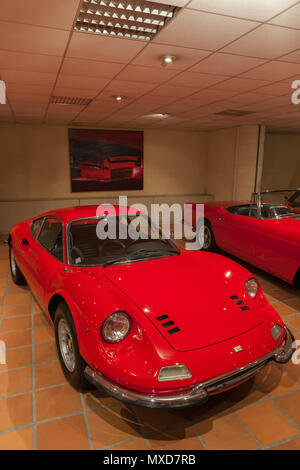 Monaco Top Cars Collection automobile museum, Ferrari 246 GT Dino 1973, exhibition of HSH The Prince of Monaco's Vintage Car Collection Stock Photo