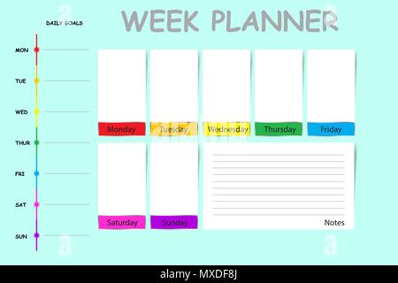 Weekly planner with a chart for notes and white charts for each day of ...