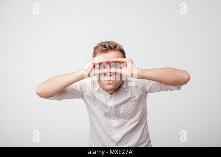 Portrait of caucasian handsome man looking away. Stock Photo