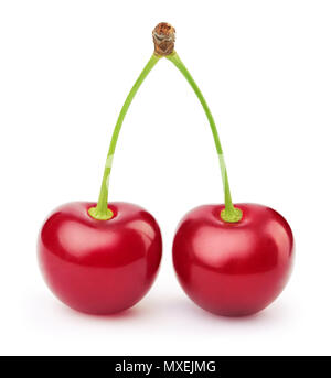 Two fresh cherries isolated on white Stock Photo