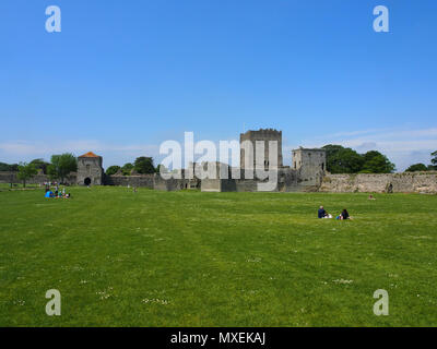The internal Roman walls and Medieval Keep of Portchester Castle in Hampshire, England Stock Photo