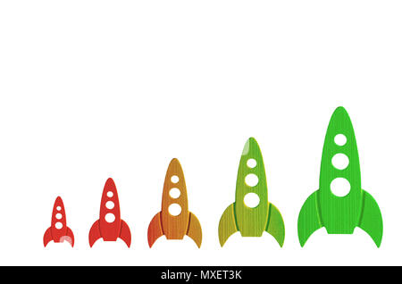 Rockets color from red to green are in order of increasing on a white background. The concept of space and technology, travel to the stars and other p Stock Photo