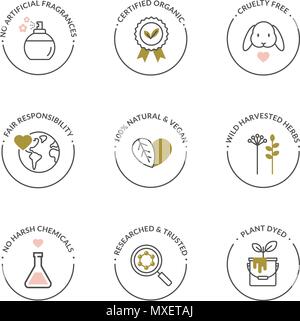 Natural and organic cosmetics vector line icons set. Skincare, no synthetic  fragrances and colors, no animal testing Stock Vector Image & Art - Alamy