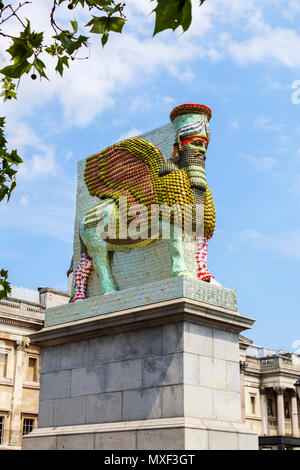 Assyrian Lamassu statue, The Invisible Enemy Should Not Exist, Fourth Plinth, Trafalgar Square, Charing Cross area, Westminster, central London WC2 Stock Photo