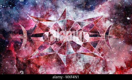 Abstract cosmos geometric background with polygons, triangles, stars and nebula. Polygonal cloudscape backdrop. Elements of this image furnished by NA Stock Photo