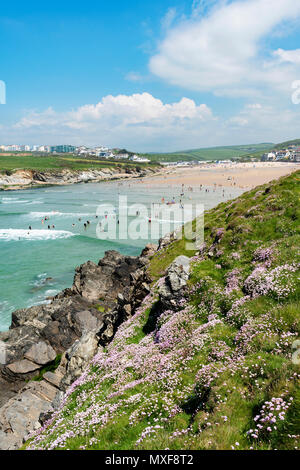 early summer at porth beach, newquay, cornwall, england, britain, uk, Stock Photo