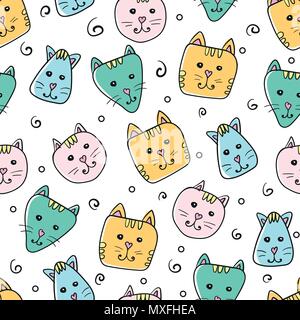 Cute cats colorful seamless pattern background Stock Vector