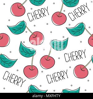 Cute cherry seamless pattern. Good for textile, wrapping, wallpapers Stock Vector