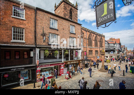 The Chester Cross in Eastgate Street in Chester, Cheshire, UK taken on 13 May 2017 Stock Photo