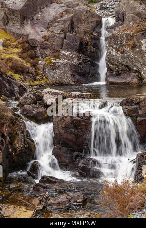 Water cascades down some rocks near Tanygrisiau in the Snowdonia National Park Stock Photo