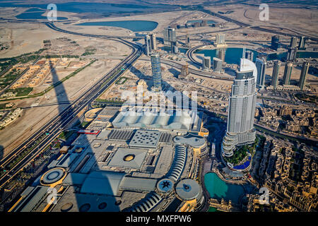 Cityscape view of skyscrappers from the Burj Khalifa including The Address taken in Dubai, UAE on 18 September 2013 Stock Photo