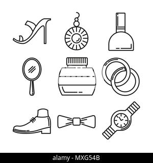 Fashion And Beauty Thin Line Icon Vector Illustration Graphic Design Set Stock Vector