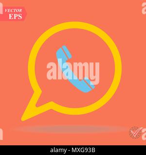 Phone vector icon. Contacts, call center sign isolated on orange background. Flat design style eps10 Stock Vector
