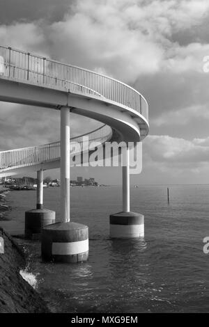 Black and white image of the footbridge at Leigh-on-Sea, near Southend-on-Sea, Essex, England Stock Photo