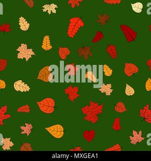 abstract vector doodle autumn leaves seamless pattern Stock Vector