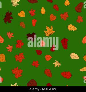 abstract vector doodle autumn leaves seamless pattern Stock Vector