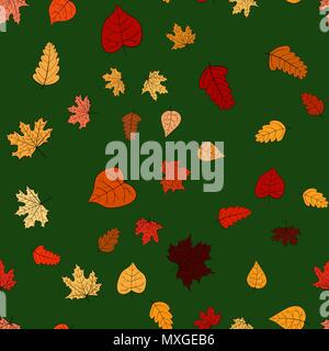 abstract vector doodle autumn leaves seamless pattern Stock Vector
