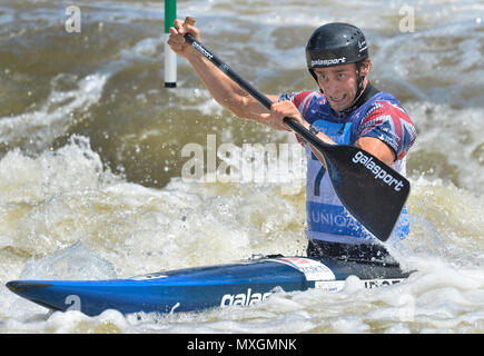 ADAM BURGES of Great Britain in action during the the 2018 Canoe Slalom European Championships final C1 in Prague-Troja, Czech Republic, June 3, 2018. (CTK Photo/Michaela Rihova) Stock Photo