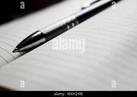 Pen laying over notebook Stock Photo