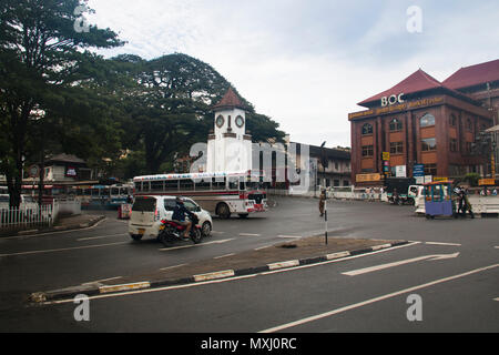 KANDY, SRI LANKA - DECEMBER 2017: Crossroads with traffic in the center of Kandy in Sri Lanka Stock Photo