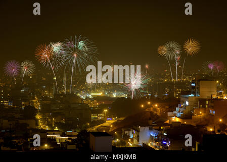 Fireworks over Lima, Peru during Christmas Stock Photo