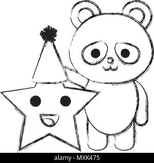 cute bear panda with star kawaii characters Stock Vector