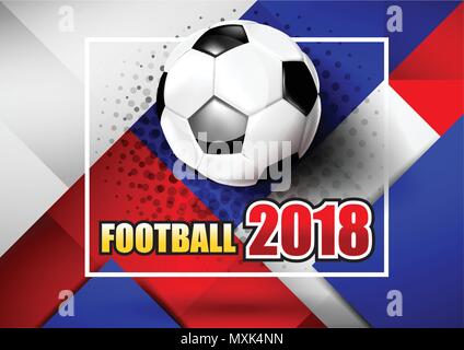 2018 Soccer football text with red blue white background vector illustration Stock Vector