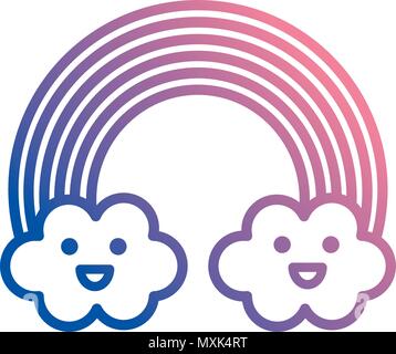 cute rainbow with clouds kawaii characters Stock Vector