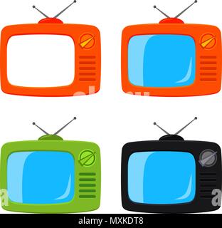 Colorful cartoon retro tv set isolated on white Stock Vector
