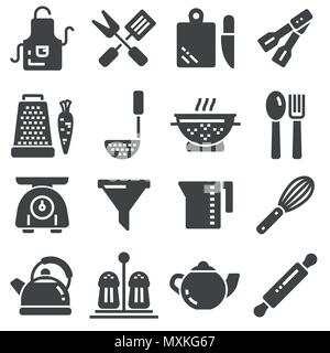 Vector black Cooking and kitchen icons set on white background Stock Vector