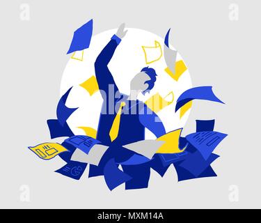 Employee swim in a chaotic documents sea Stock Vector