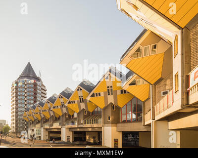 ROTTERDAM, NETHERLANDS - MAY 31, 2018: Cube houses (Kubuswoningen). City most iconic attractions in Rotterdam. Architect tilted a traditional, cube-sh Stock Photo