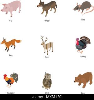 Domesticated animal icons set, isometric style Stock Vector