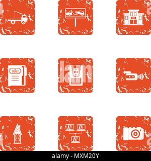 Home networking icons set, grunge style Stock Vector